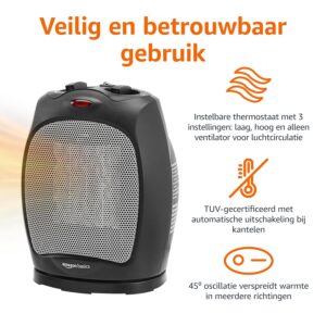 Amazon Basics Oscillerende keramische kachel, 1500 W, met regelbare thermostaat, zwart Amazon Basics Oscillerende keramische kachel, 1500 W, met regelbare thermostaat, zwart