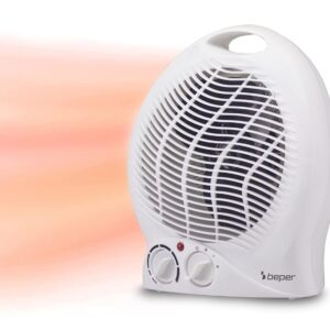 BEPER P203TER203 Compacte elektrische ventilatorkachel, 2 vermogensstanden, 2000 W, thermostaat, ventilatorfunctie, geïntegreerde handgreep en oververhittingsbeveiliging