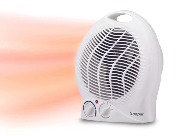BEPER P203TER203 Compacte elektrische ventilatorkachel, 2 vermogensstanden, 2000 W, thermostaat, ventilatorfunctie, geïntegreerde handgreep en oververhittingsbeveiliging