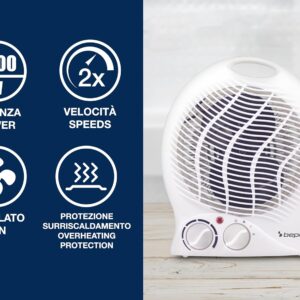 BEPER P203TER203 Compacte elektrische ventilatorkachel, 2 vermogensstanden, 2000 W, thermostaat, ventilatorfunctie, geïntegreerde handgreep en oververhittingsbeveiliging BEPER P203TER203 Compacte elektrische ventilatorkachel, 2 vermogensstanden, 2000 W, thermostaat, ventilatorfunctie, geïntegreerde handgreep en oververhittingsbeveiliging