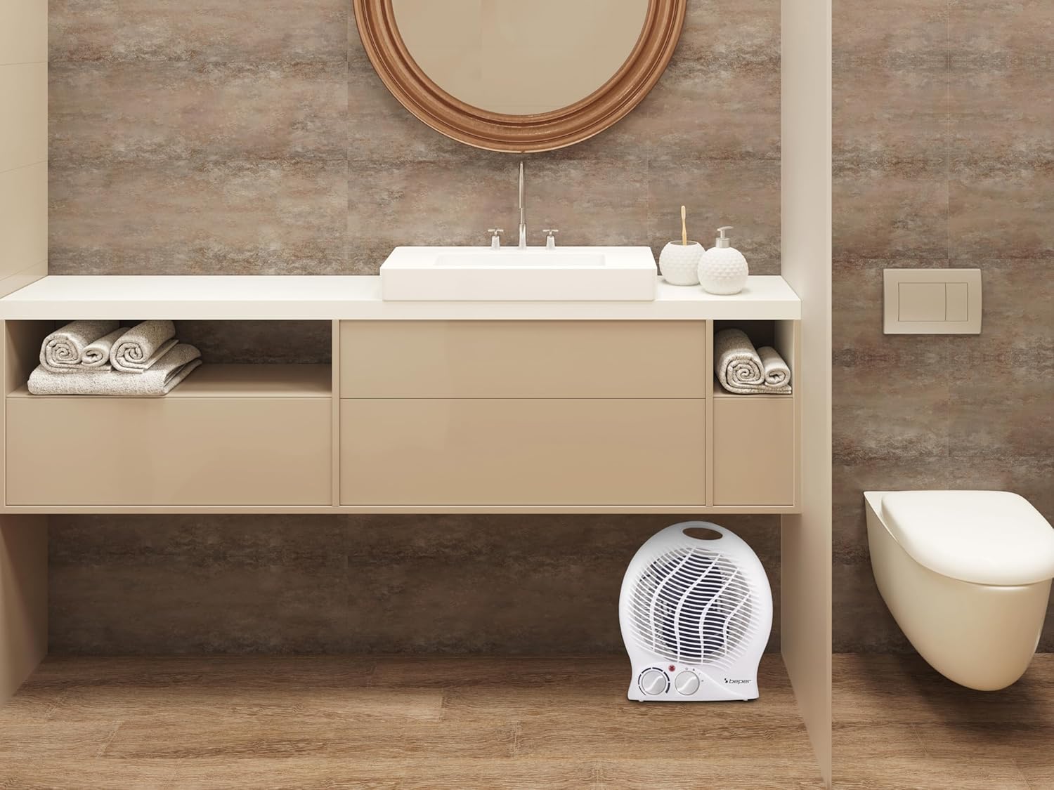 BEPER P203TER203 Compacte elektrische ventilatorkachel, 2 vermogensstanden, 2000 W, thermostaat, ventilatorfunctie, geïntegreerde handgreep en oververhittingsbeveiliging BEPER P203TER203 Compacte elektrische ventilatorkachel, 2 vermogensstanden, 2000 W, thermostaat, ventilatorfunctie, geïntegreerde handgreep en oververhittingsbeveiliging