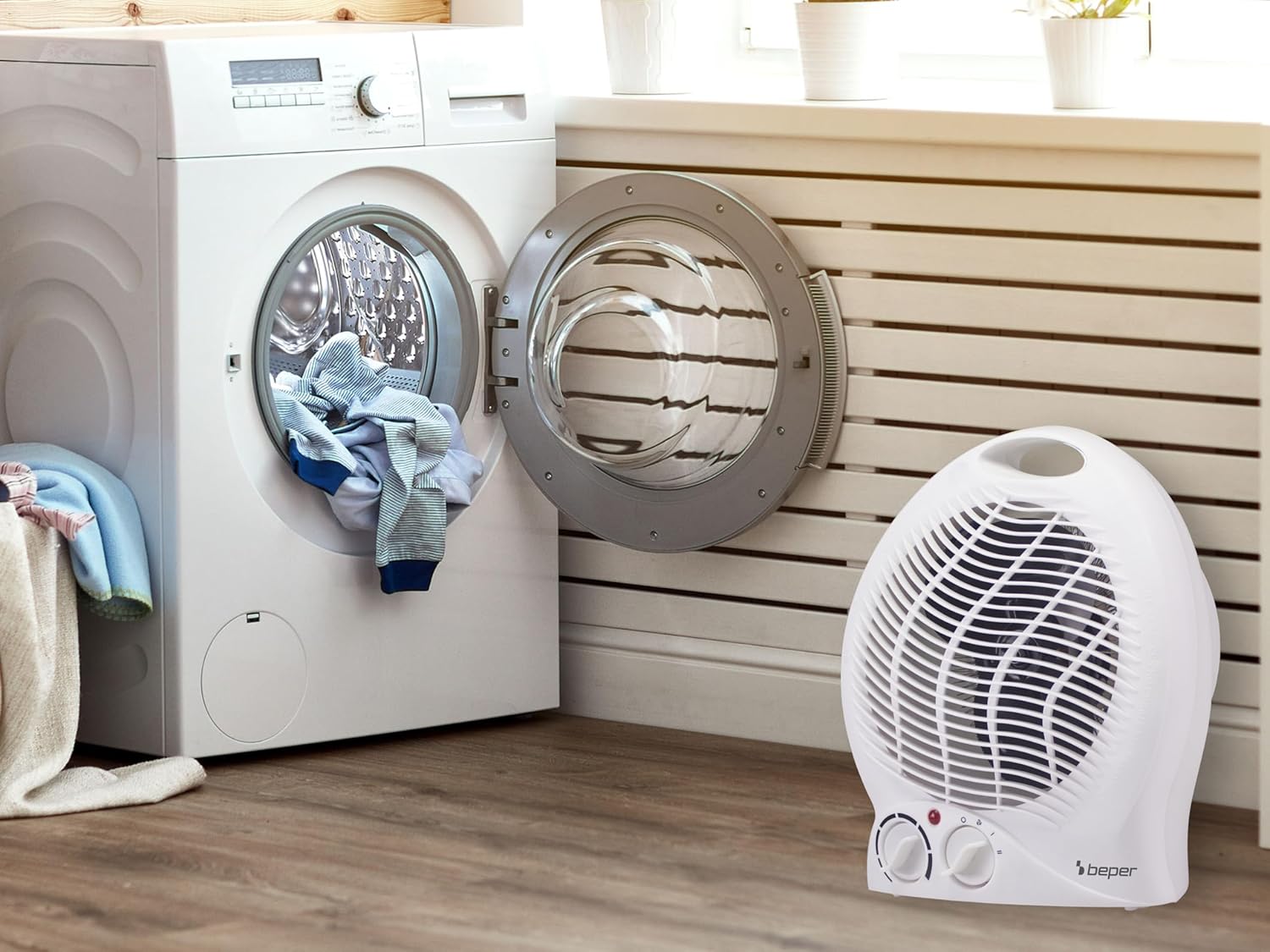 BEPER P203TER203 Compacte elektrische ventilatorkachel, 2 vermogensstanden, 2000 W, thermostaat, ventilatorfunctie, geïntegreerde handgreep en oververhittingsbeveiliging BEPER P203TER203 Compacte elektrische ventilatorkachel, 2 vermogensstanden, 2000 W, thermostaat, ventilatorfunctie, geïntegreerde handgreep en oververhittingsbeveiliging