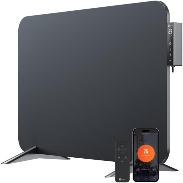BR Bringer metalen infraroodverwarming 450 watt met slimme thermostaat en afstandsbediening, WIFI en app - als wandverwarming of mobiele verwarming, energiebesparend, tot 10m²...