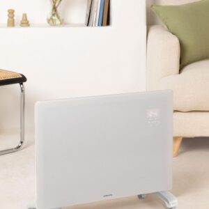 CREATE /WARM CRYSTAL 1500 W / elektrische convector van glas met wifi en wieltjes, wit/app, precisie-sensoren, timer, laag verbruik, wand- of vloermontage, led-touchscreen