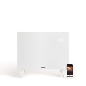 CREATE /WARM CRYSTAL 1500 W / elektrische convector van glas met wifi en wieltjes, wit/app, precisie-sensoren, timer, laag verbruik, wand- of vloermontage, led-touchscreen