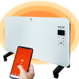 ECODE Elektrische radiator, 2000 W, van glas, stil en programmeerbaar, wifi-bediening, gebruik met wielen, poten of muur, timer, 2 standen, geschikt voor badkamer (IP24),...