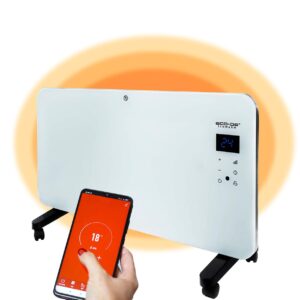 ECODE Elektrische radiator, 2000 W, van glas, stil en programmeerbaar, wifi-bediening, gebruik met wielen, poten of muur, timer, 2 standen, geschikt voor badkamer (IP24),...