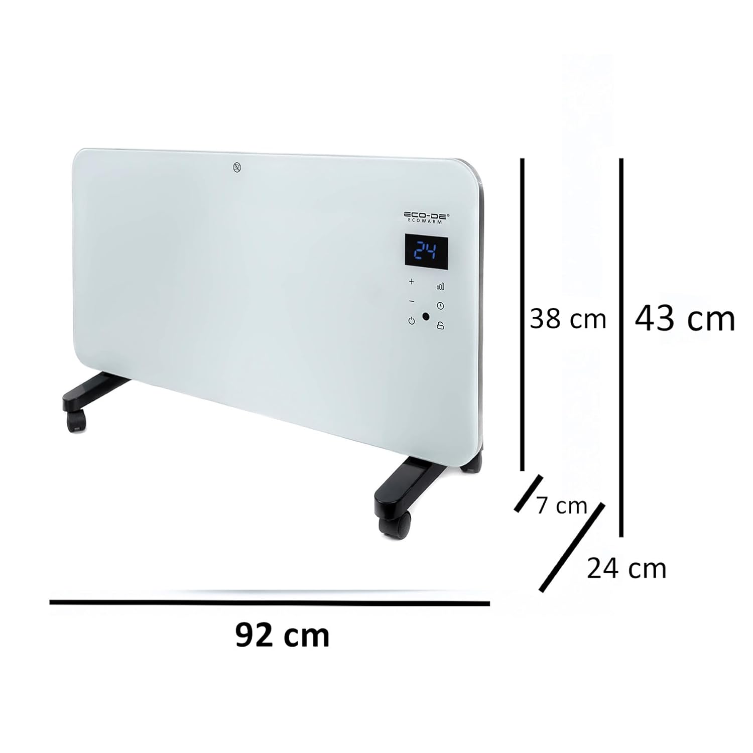 ECODE Elektrische radiator, 2000 W, van glas, stil en programmeerbaar, wifi-bediening, gebruik met wielen, poten of muur, timer, 2 standen, geschikt voor badkamer (IP24),... ECODE Elektrische radiator, 2000 W, van glas, stil en programmeerbaar, wifi-bediening, gebruik met wielen, poten of muur, timer, 2 standen, geschikt voor badkamer (IP24),...