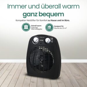 Emerio FH-106737.2, Note 1.5, kleine compacte draagbare ventilatorkachel voor 20 m², 2 verwarmingsvermogen + ventilatorfunctie, verstelbare thermostaat, veiligheidsschakelaar,...