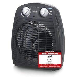 Emerio FH-106737.2, Note 1.5, kleine compacte draagbare ventilatorkachel voor 20 m², 2 verwarmingsvermogen + ventilatorfunctie, verstelbare thermostaat, veiligheidsschakelaar,...