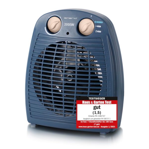 EMERIO Ventilatorkachel 2000 W | klein licht compact draagbaar | voor ca. 25 m² | 2 verwarmingscapaciteiten + ventilatorfunctie | verstelbare thermostaat |...