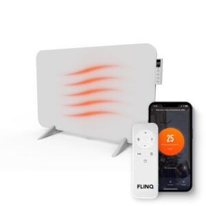 FlinQ Slimme Infrarood Verwarming - Elektrische Verwarmingspaneel - Moderne Kachel - Geschikt voor Badkamer - Staand & Verplaatsbaar - Met Thermostaat - Wit Paneel - 450 W