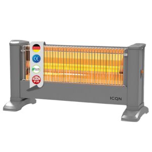 ICQN Infrarood staande warmtestraler, voor ruimtes tot 10 m², 900 W, IP20, elektrische verwarming, kabel van 135 cm, voor kantoor of thuis, infraroodverwarming (zilver)