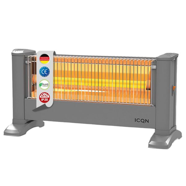 ICQN Infrarood staande warmtestraler, voor ruimtes tot 10 m², 900 W, IP20, elektrische verwarming, kabel van 135 cm, voor kantoor of thuis, infraroodverwarming (zilver)