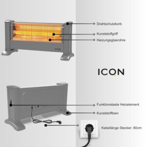 ICQN Infrarood staande warmtestraler, voor ruimtes tot 10 m², 900 W, IP20, elektrische verwarming, kabel van 135 cm, voor kantoor of thuis, infraroodverwarming (zilver) ICQN Infrarood staande warmtestraler, voor ruimtes tot 10 m², 900 W, IP20, elektrische verwarming, kabel van 135 cm, voor kantoor of thuis, infraroodverwarming (zilver)