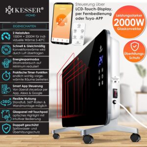 Kesser® Elektrische glasverwarming, convector, elektrische verwarming, verwarming, radiator (zwart)