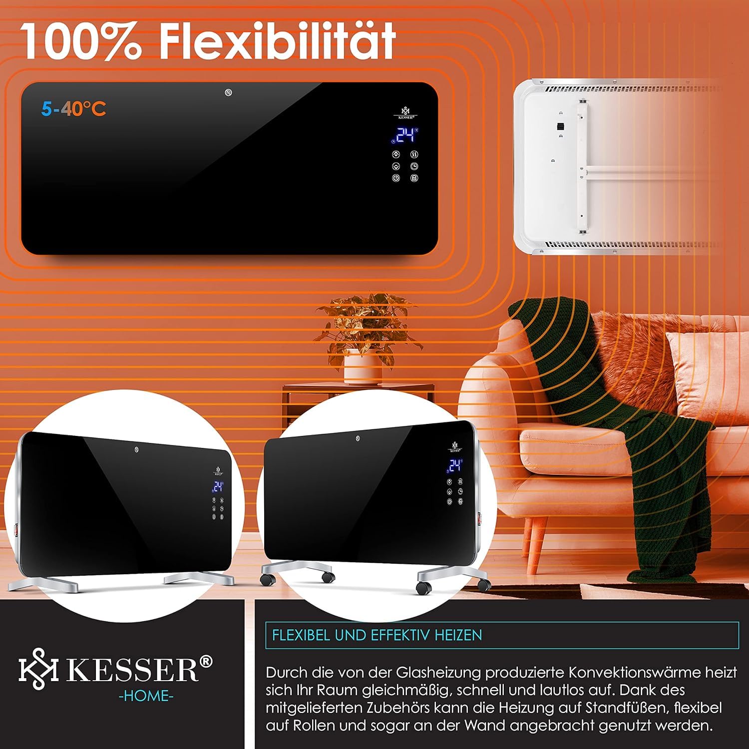 Kesser® Elektrische glasverwarming, convector, elektrische verwarming, verwarming, radiator (zwart) Kesser® Elektrische glasverwarming, convector, elektrische verwarming, verwarming, radiator (zwart)