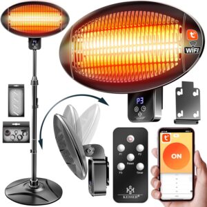KESSER® Infrarood warmtestraler, 2000 W, terrasstraler, met wifi en afstandsbediening, 360 graden draaibaar, in hoogte verstelbaar, stand- en wandmontage, kantelbeveiliging,...