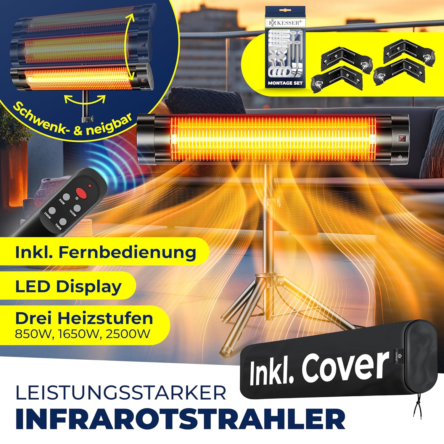 KESSER® Infrarood warmtestraler terrasstraler 2500W met afstandsbediening incl. beschermhoes hoogte verstelbaar telescoopstatief luiertafelstraler terrasverwarmer kwartsstraler... KESSER® Infrarood warmtestraler terrasstraler 2500W met afstandsbediening incl. beschermhoes hoogte verstelbaar telescoopstatief luiertafelstraler terrasverwarmer kwartsstraler...
