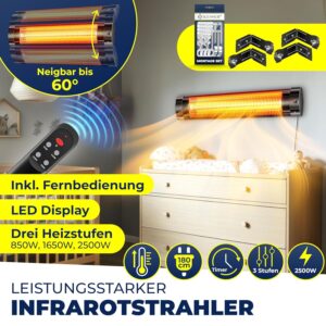 KESSER® Infraroodstraler, 2500 watt, infrarood warmtestraler met afstandsbediening, terrasstraler, incl. beschermhoes, warmtestraler, kwartsstraler, wandhouder, terrasverwarmer… KESSER® Infraroodstraler, 2500 watt, infrarood warmtestraler met afstandsbediening, terrasstraler, incl. beschermhoes, warmtestraler, kwartsstraler, wandhouder, terrasverwarmer...