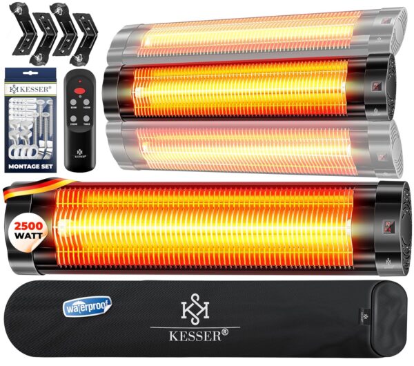 KESSER® Infraroodstraler, 2500 watt, infrarood warmtestraler met afstandsbediening, terrasstraler, incl. beschermhoes, warmtestraler, kwartsstraler, wandhouder, terrasverwarmer...