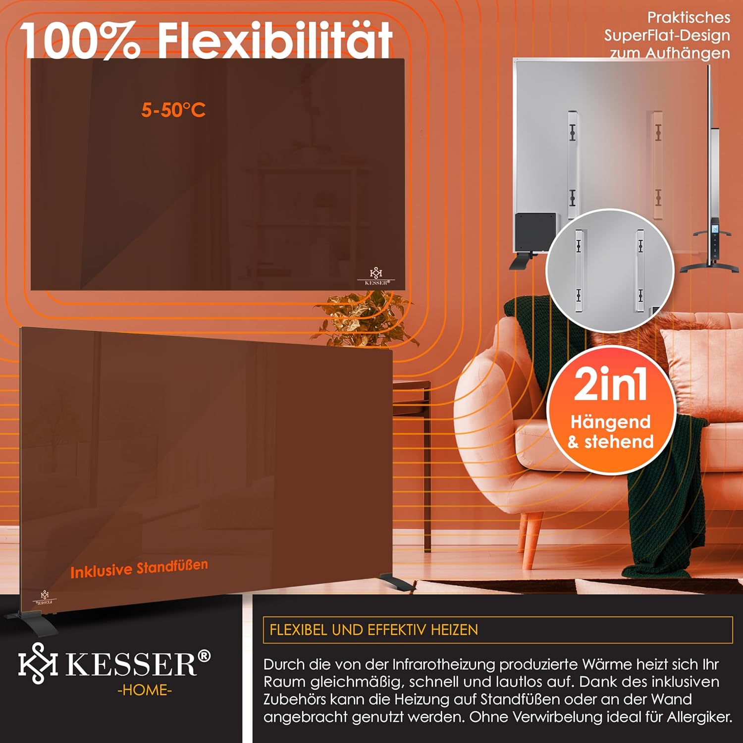 KESSER® Infraroodverwarming, 500 W, glazen convector, glasverwarming, energiebesparend, 2-in-1 staand apparaat en wandmontage, elektrische verwarming met detectie, open raam +... KESSER® Infraroodverwarming, 500 W, glazen convector, glasverwarming, energiebesparend, 2-in-1 staand apparaat en wandmontage, elektrische verwarming met detectie, open raam +...