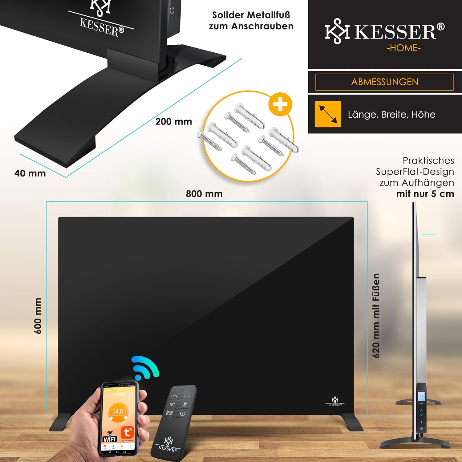 KESSER® Infraroodverwarming, 500 W, glazen convector, glasverwarming, energiebesparend, 2-in-1 staand apparaat en wandmontage, elektrische verwarming met detectie, open raam +... KESSER® Infraroodverwarming, 500 W, glazen convector, glasverwarming, energiebesparend, 2-in-1 staand apparaat en wandmontage, elektrische verwarming met detectie, open raam +...