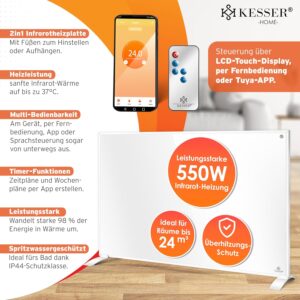 KESSER® Infraroodverwarming, energiebesparend, infrarood staand apparaat en wandmontage, elektrische verwarming, 550 W, met afstandsbediening, thermostaat en app-bediening,… KESSER® Infraroodverwarming, energiebesparend, infrarood staand apparaat en wandmontage, elektrische verwarming, 550 W, met afstandsbediening, thermostaat en app-bediening,...