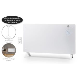 MACOM Enjoy & Relax 937 Thermo-glas, elegante convector van gehard glas, snelle opwarming, 1000/2000 W, Tlc, 24-uurs timer, kamerthermostaat, wandmontage met meegeleverde houders