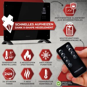 ProfiCare® PC-GKH 3118 Elektrische verwarming met glazen front en X-vormig verwarmingselement, mobiele radiator, ook geschikt voor wandmontage, convectorverwarming met 2...
