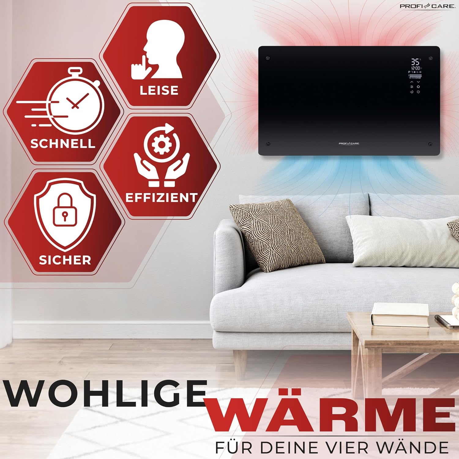 ProfiCare® PC-GKH 3119 Elektrische verwarming met glazen front en X-vormig verwarmingselement, mobiele radiator, ook geschikt voor wandmontage, convectorverwarming met 2... ProfiCare® PC-GKH 3119 Elektrische verwarming met glazen front en X-vormig verwarmingselement, mobiele radiator, ook geschikt voor wandmontage, convectorverwarming met 2...