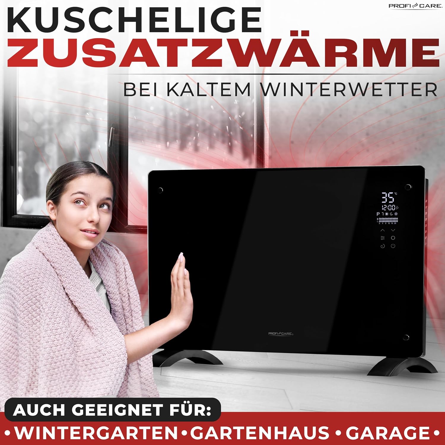 ProfiCare® PC-GKH 3119 Elektrische verwarming met glazen front en X-vormig verwarmingselement, mobiele radiator, ook geschikt voor wandmontage, convectorverwarming met 2... ProfiCare® PC-GKH 3119 Elektrische verwarming met glazen front en X-vormig verwarmingselement, mobiele radiator, ook geschikt voor wandmontage, convectorverwarming met 2...