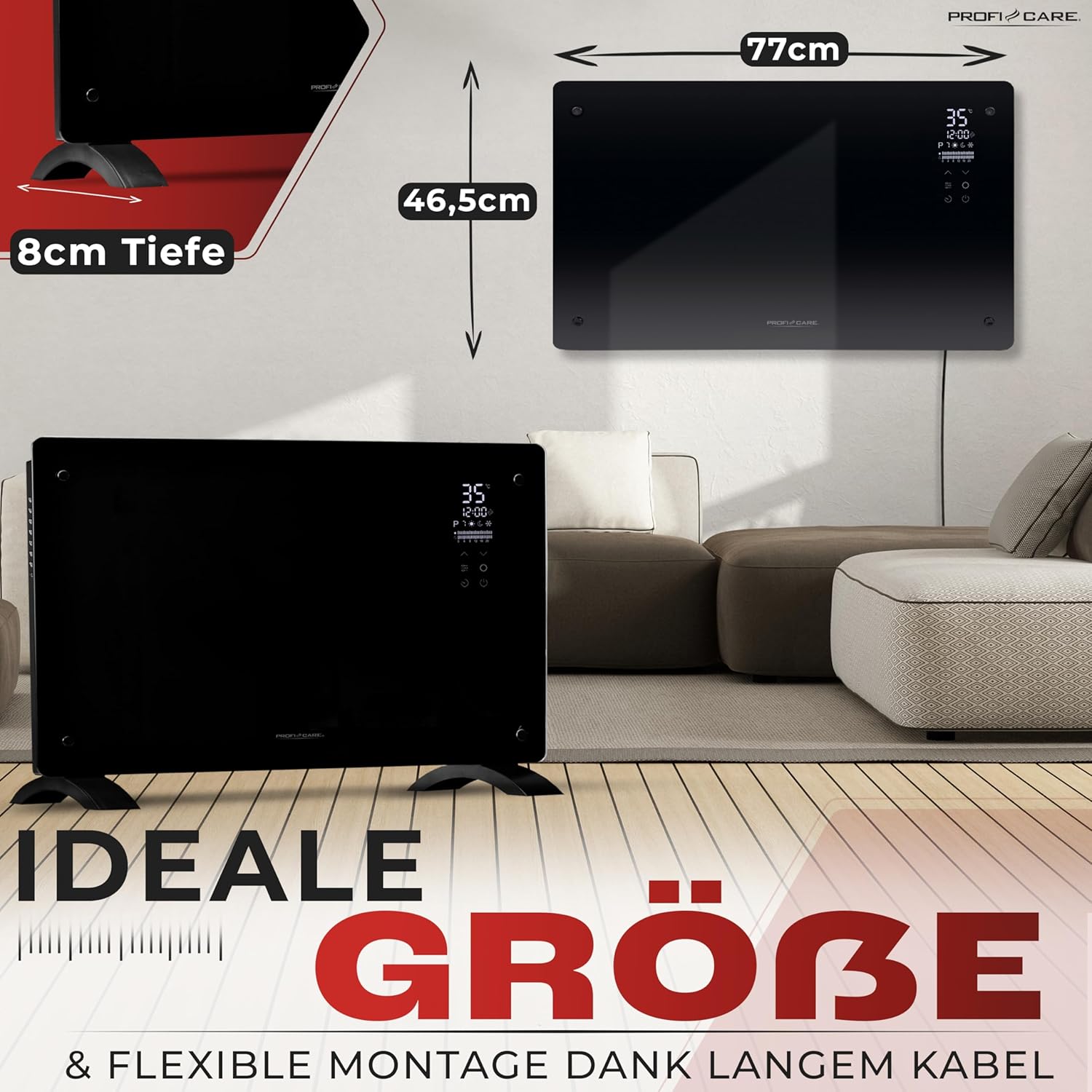 ProfiCare® PC-GKH 3119 Elektrische verwarming met glazen front en X-vormig verwarmingselement, mobiele radiator, ook geschikt voor wandmontage, convectorverwarming met 2... ProfiCare® PC-GKH 3119 Elektrische verwarming met glazen front en X-vormig verwarmingselement, mobiele radiator, ook geschikt voor wandmontage, convectorverwarming met 2...