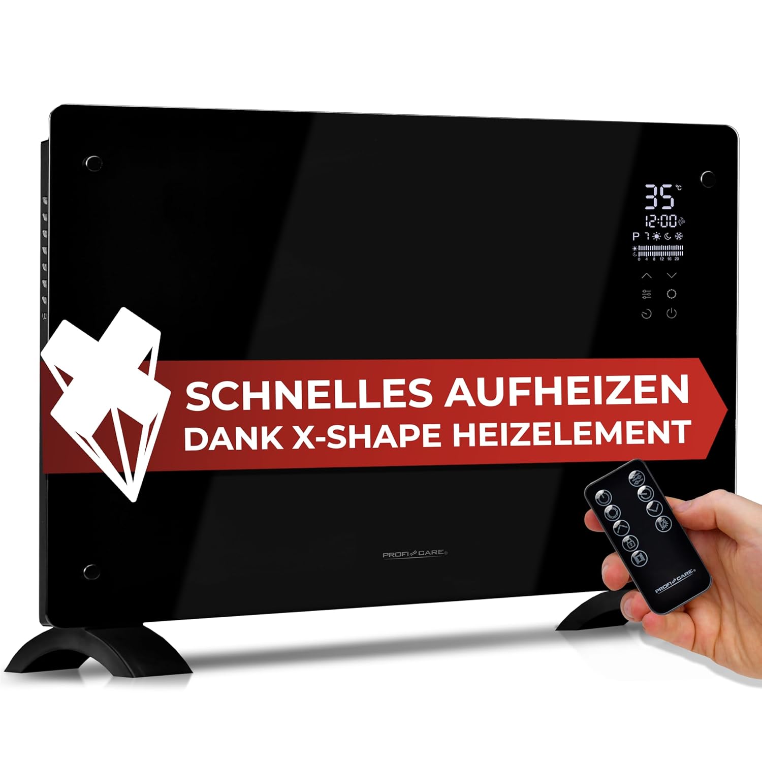 ProfiCare® PC-GKH 3119 Elektrische verwarming met glazen front en X-vormig verwarmingselement, mobiele radiator, ook geschikt voor wandmontage, convectorverwarming met 2... ProfiCare® PC-GKH 3119 Elektrische verwarming met glazen front en X-vormig verwarmingselement, mobiele radiator, ook geschikt voor wandmontage, convectorverwarming met 2...