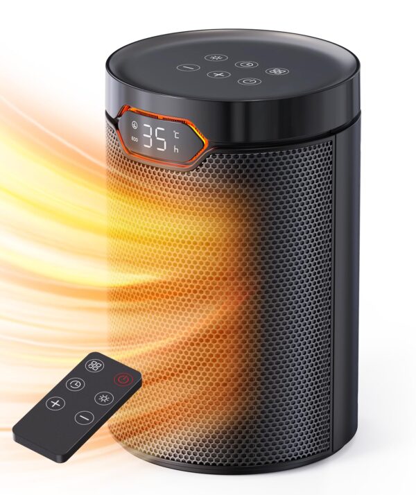QEXREED Elektrische verwarming, laag stroomverbruik, 1500 W, PTC, Eco & Breeze, 4 verwarmingsmodi, timer 24 uur, thermostaat, afstandsbediening, kantel- en...