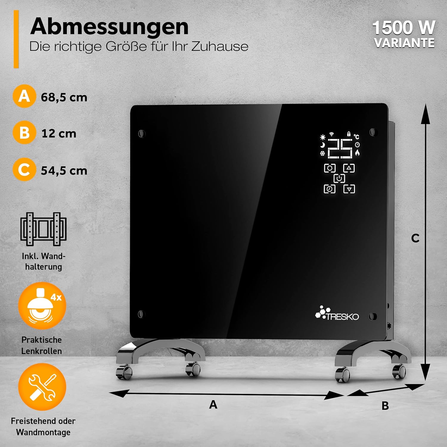 TRESKO® Elektrische Convector tegel incl. App & WiFi | LCD-Display | 1500W Vloer- of Wandtegel TRESKO® Elektrische Convector tegel incl. App & WiFi | LCD-Display | 1500W Vloer- of Wandtegel