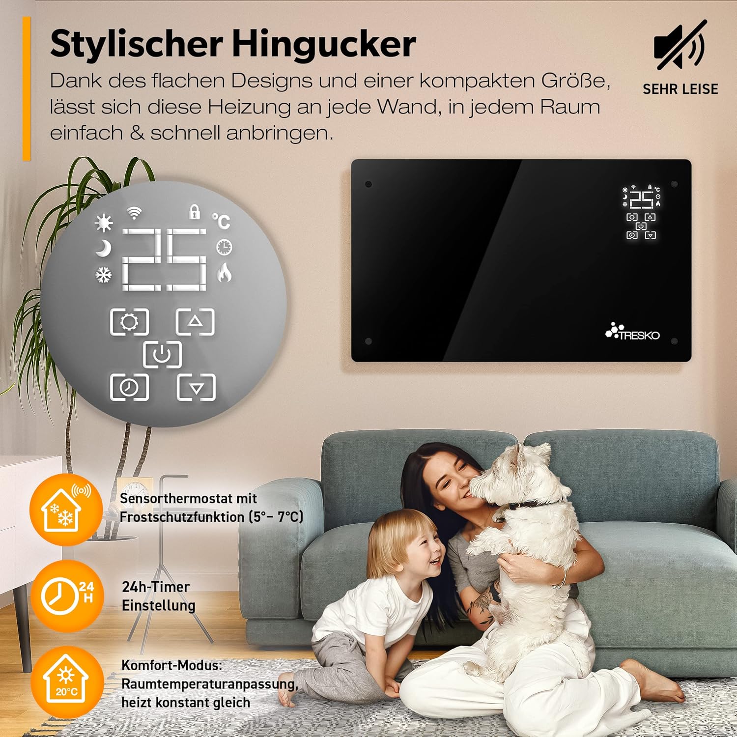 TRESKO® Elektrische Convector tegel incl. App & WiFi | LCD-Display | 1500W Vloer- of Wandtegel TRESKO® Elektrische Convector tegel incl. App & WiFi | LCD-Display | 1500W Vloer- of Wandtegel
