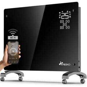 TRESKO® Glazen Convector Zwart / 2000W | Elektrische Tegel incl. App & WiFi | Glazen Tegel Elektrische LCD-Display | Convector Tegel Radiator | Elektrische radiator Vloer of...