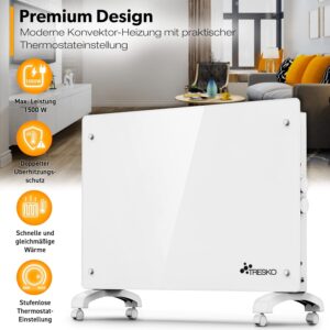 TRESKO® Glazen Convectorkachel Wit - 1500W | Elektrische Radiator
