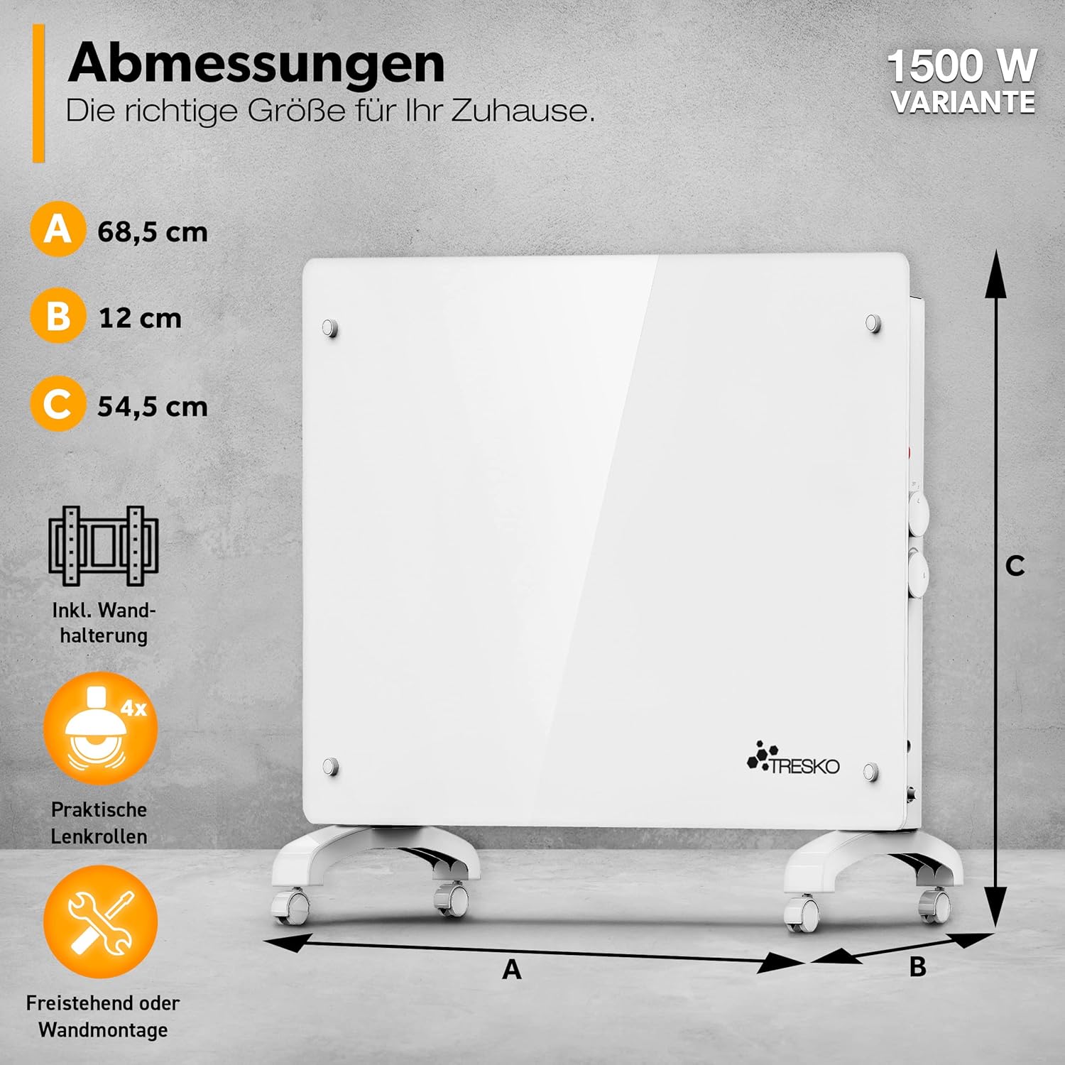 TRESKO® Glazen Convectorkachel Wit - 1500W | Elektrische Radiator TRESKO® Glazen Convectorkachel Wit - 1500W | Elektrische Radiator