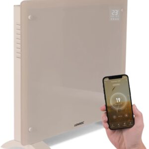 VONROC Luxe elektrische kachel - Convectorkachel met glazen paneel – 500W/1000W - Verwarmt ruimtes tot 12m2 - Bediening zowel met app (via Wifi) als handmatig – Instelbare...