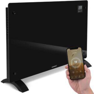 VONROC Luxe elektrische kachel - Convectorkachel met glazen paneel – 1000W/2000W- Verwarmt ruimtes tot 24m2 - Bediening zowel met app (via Wifi) als handmatig – Instelbare...