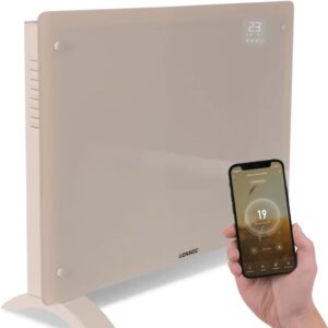 VONROC Luxe elektrische kachel - Convectorkachel met glazen paneel – 750W/1500W - Verwarmt ruimtes tot 18m2 - Bediening zowel met app (via Wifi) als handmatig – Instelbare...